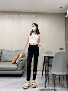 Designer South Oil High End Women's Wear Tidig Autumn New Xiangxiang Home Korean Edition High midja Slim Straight Lie Black Jeans SZ4U
