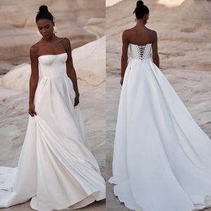 Milla Nova A Line Wedding Dress strapless satin country Wedding Dresses backless ruffle vestidos de novia sweep train designer bridal gowns