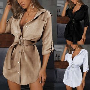 Summer Shirt Solid Sleeve V-Neck Womens Dress