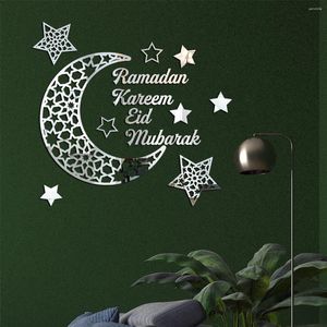 パーティーの装飾eidムバラクシルバーアクリルホローウォールステッカームーンスターdiy for home decal ramadan deco