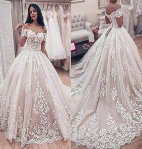 Ricamo in pizzo avorio principessa abiti da sposa fuori spalla corsetto schiena abito da sposa arabo saudita sudafricano abiti da sposa più3819878