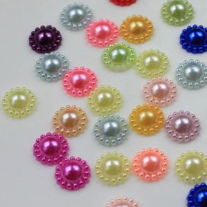 Decorative Flowers 200/500/Mix Colors 12mm Acrylic Half Round Flatback Pearl Flower Beads DIY Wedding Party Decor Handmade Plastic Flatbacks