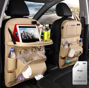 Car Organizer 1Pcs Pu Portable Leather Seat Back Storage Box Tray Travel Bag With Foldable Table Trash Can Auto Parts3507653