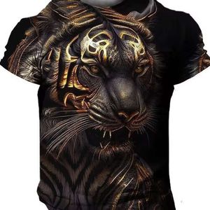 New Tiger Animal Digital 3Dプリンティングメンズラウンドネック半袖カジュアルTシャツルーズとクイック乾燥服