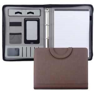 Padfolio A4ドキュメントフォルダーオーガナイザーPUレザージッパーリングバインダー会議バッグビジネスブリーフケースパドフォリオポートフォリオハンドル付き