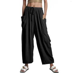 Kvinnors byxor damer breda benbyxor solast elastiska hög midja veckade lösa fickor casual streetwear womens 'slacks ropa de mujer