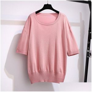 Womens Plus Size T-Shirt 170Kg Summer Ice Silk Knitted Top Bust 160Cm 5Xl 6Xl 7Xl 8Xl 9Xl 10Xl Loose Short-Sleeved Thin Shirt 4 Colors Dhmbk