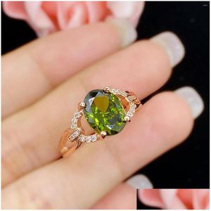 Cluster Rings Style Oval Imitation Grandmother Olive Green Tourmaline Open Ring Drop Delivery Dhghe