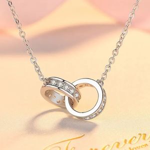 2024 jewlery designer for women gold necklace Sterling silver double ring diamond pendant rose gold female necklace masquerade ball chain jewelry gift q15