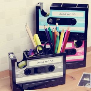 Holder Retro Tape Design Pen Holder with Tape Dispenser Creative Pencil Case Cassette Multifunctional Desk Organizer Office