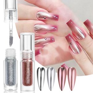 Srebrny złoty pół-stoliowy magiczny paznokieć Paznokieć proszkowy efekt metalowy Pigment Pigment Pigment Pull Poliska Chrome Dekoracja manicure