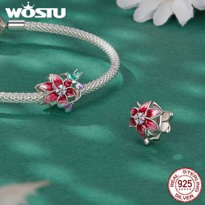 Wostu 925 Серебряный серебряный серебряный Dragonflybirdbutterfly Flower Bead Bead Pendate Vintage Charm Fit Orignal Bracelet Bracelet Direwry Giftry