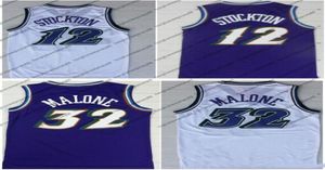 Cała najwyższa jakość 32 Karl Malone Jersey 12 John Stockton Jersey Purple White Sched Donovan Mitchell Orange Shirts SXXL5600709