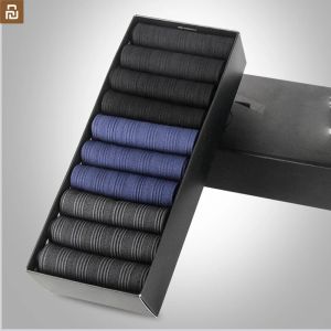 Kontrollera YouPin 10 Par/Box Socks Men Summer Ultrathin Business Men's Socks Solid Color Middle Length Strumpor Best Gift