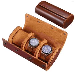 Watch Boxes Fashion Cylinder Shape Case Storage Box Portable Travel 3 Grids Watches Roll Holder