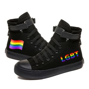 Stiefel Sneaker Regenbogenstreifen LGBT Pride Print lässig College -Stil Schuhe Hightop Leinwandschuhe Sneakers Männer Frauen