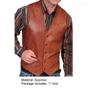 Men's Vests Leather Vest V Neck Single-breasted Western Sleeveless Men Waistcoat Motorcycle Biker Jacket Club Chopper