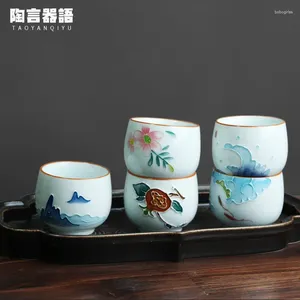 Xícaras pires jingdezhen em gravação em pastel pintada à mão Copo Handmado Cerâmica Cerâmica de Cerâmica Cerimônia de chá do proprietário