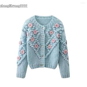 Women Women's Knits Sweater Vintage Embroidered Flower Pullover Female Catwalk Style Loose O Neck Tops 2024