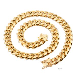 Hip Hop Mens smycken Titanium Steel Miami Cadena Cubana Hollow Choker Necklace Gold Plated Curb Cuban Link Chains