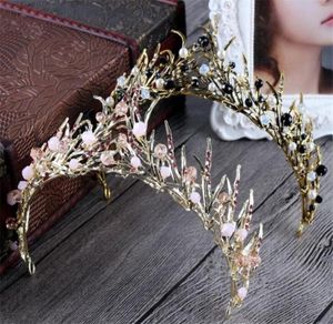 Vintage Wedding Bridal Gold Leaf pannband kristall strass krona tiara hårband smycken huvudstycke prinsessan drottning parti prom jud6203897