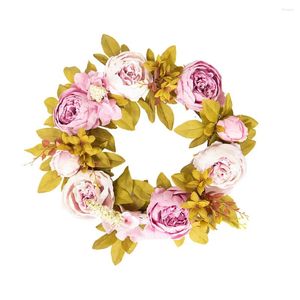 Dekoracyjne kwiaty piwonia symulowana girlanda sztuczna pierścień rattanu Pograph Props Wedding Outdoor Wreath Door Flower Brown