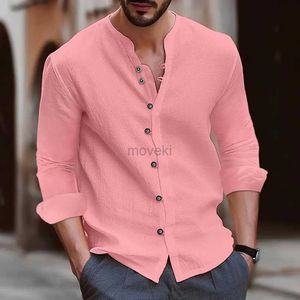 Men's T-Shirts Hot new mens cotton linen shirt loose comfortable casual linen young men stand collar solid color shirt 2443