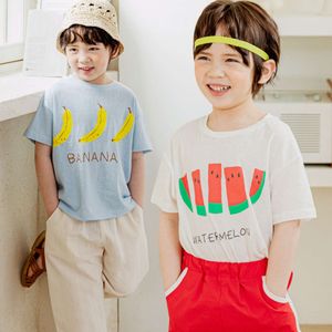 Abbigliamento coreano 2022 Summer T-shirt a maniche corta per bambini Pullover a collo rotondo a filo da stampato a frutta carina