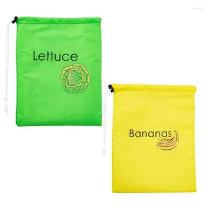 Förvaringspåsar bananhållare mat med dragkonstruktion återanvändbar och sallad väska rengöringsprodukter för fruktgrönsaker