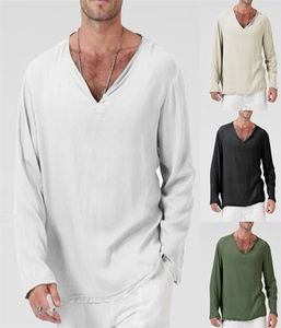 V Neck Mens T Shirts Full Sleeves Linen Cotton Long Sleeve TShirt Men Gothic Hippie Clothing Loose Male t shirt Autumn Spring 2105938793