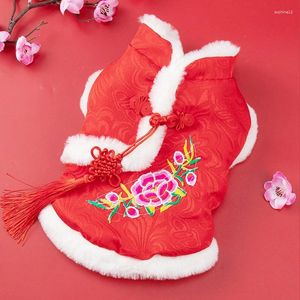 Hundkläder vintertröja plysch husdjur kattkläder kinesiska år drake phoenix mönster gratulationer