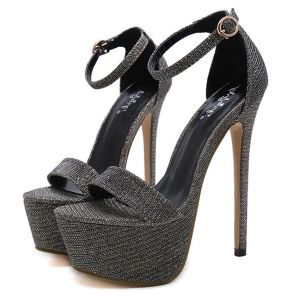 Super Plus 212 3446 Size High Heels 17cm Ladies Party Shoes Fashion Sequed Cloth Platform Women Thin Open Toe Sandals 87749