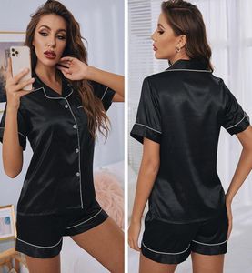 Summer Sexy Women Silk Sleepwear Casual Shorts Textil hemkläder fast färg Kort ärm pyjamas bekväm andningsbar stor storlek4637101
