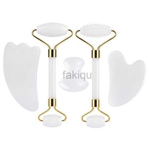 Massagestenar Rocks White Jade Face Roller Gouache Guasha Scraper Set Natural Stone Facial Massager Gua Sha Massage Beauty Skin Care V Face Tools 240403