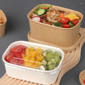 Storage Bags 50 Disposable Kraft Paper Lunch Boxes Thickened Rectangular Takeout Bento Box Food Grade Microwave Heating Packaging