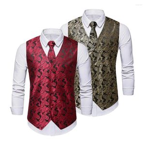 Coletes masculinos homens colete casaco elegante caju porca impressão colete conjunto com negócio gravata lenço v-pescoço design único breasted para a primavera