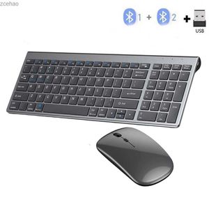 Tastaturen Grey Bluetooth 5.0 und 2,4 g drahtlose Tastatur und Mauskombination wieder aufladbarer drahtloser Tastatur in voller Größe und Mousel2404