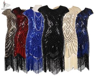 Womens 1920s Vintage Flapper Great Gatsby Party Dress VNeck Sleeve Sequin Fringe Midi Dresses Summer Art Deco Embellished MX200318420381