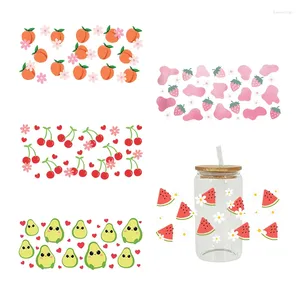 Adesivos de janela UV DTF Sticker Fruit Theme for the 16oz Libbey Glasses Wraps Cup pode ser impermeável DIY Fácil de usar decalques personalizados D2331