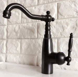 Bathroom Sink Faucets Black Oil Rubbed Brass Basin Faucet Single Handle Vanity Mixer Tap And Cold Water Bnf374