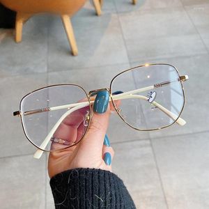 Sonnenbrille Ultra leichtes Rahmen Gold Draht Antiblau Gläser modische trendige Box einfache Gesichtsspiegel Metallfarbe Myopie Myopie