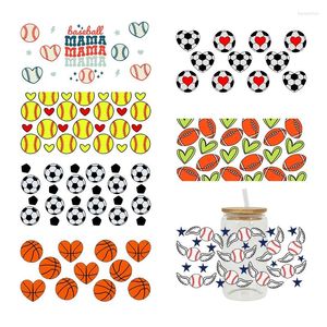 Window Stickers Sport Ball tema UV DTF Libbey Cup Wrap Iron on Transfer for Glass 16oz D1026