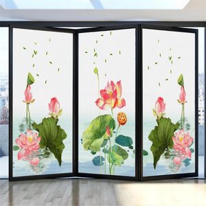 Window Stickers Privacy Windows Film Decorative Lotus Flowers Stained Glass No Glue Static Cling Frosted