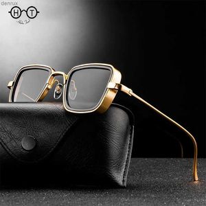 Güneş gözlüğü retro buhar punk güneş gözlükleri erkekler için 2024 vintage metal kare gözlükler moda markası erkekler için güneş gözlüğü lunette de soleill240403