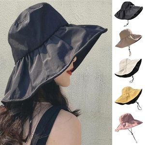 Weitkrempeln Hüte Frauen Eimer Hut Summer Color Cap Japanisch Einfache faltbare lässige Vinyl Sonnenschutzmittel und