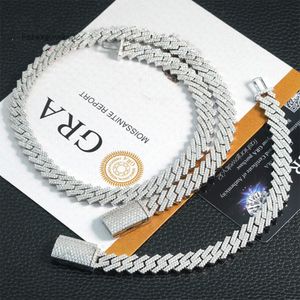 Hänge halsband smycken modedesigner halsband kedja trendig 15 mm bredd is ut smycken 925 sterling silver lös moissanite diamant kubansk länk