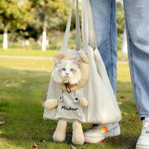 猫キャリアバッグポータブル通信通気性のある通気性のある肩の肩のキャンバス小犬ペットのペット大容量