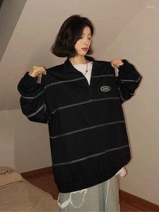 هوديز النساء Qweek y2k خمر أسود طويل الأكمام تي شيرت نساء harajuku retro tees pullover tees كبيرة الحجم v-street