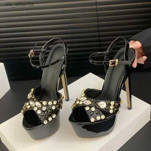 Elbise Ayakkabı Liyke Seksi Mavi Extreme High Head Heels Pole Dans Kadınlar 2024 Yaz Moda Rhinestone Peep Toe Toe Platform Sandalet H240403S1HO