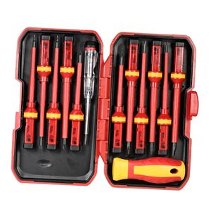 13st 1000V Bytbara isolerade skruvmejslar Set med magnetisk slitsad Phillips Pozidriv Torx Bits Electrician Repair Tools Kit